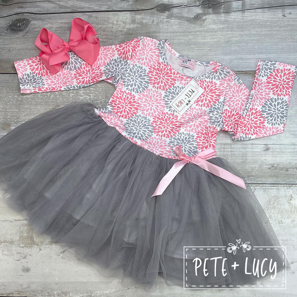 Pete & Lucy Pink Dahlia Long Sleeve Dress