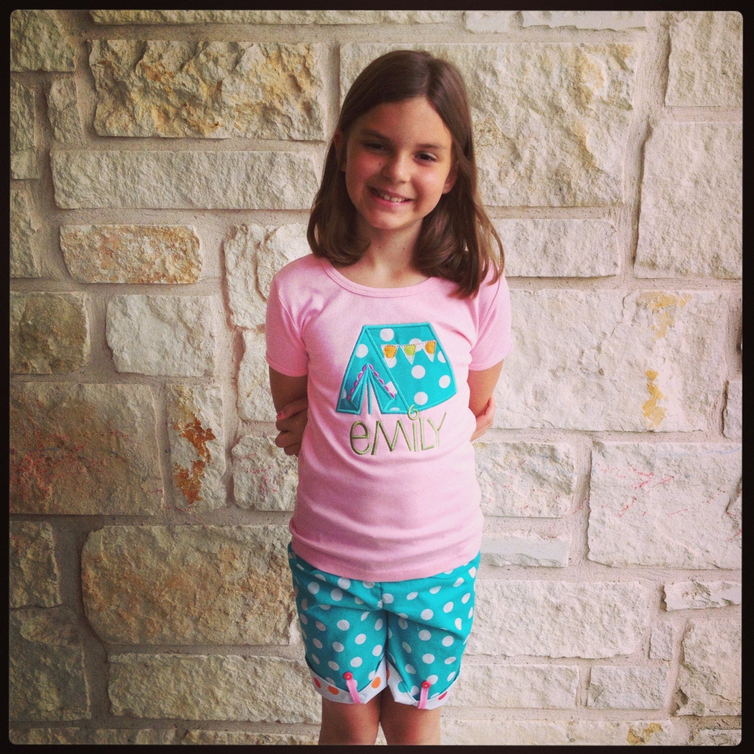 Girl's Glaming Tent Personalized Applique Tshirt