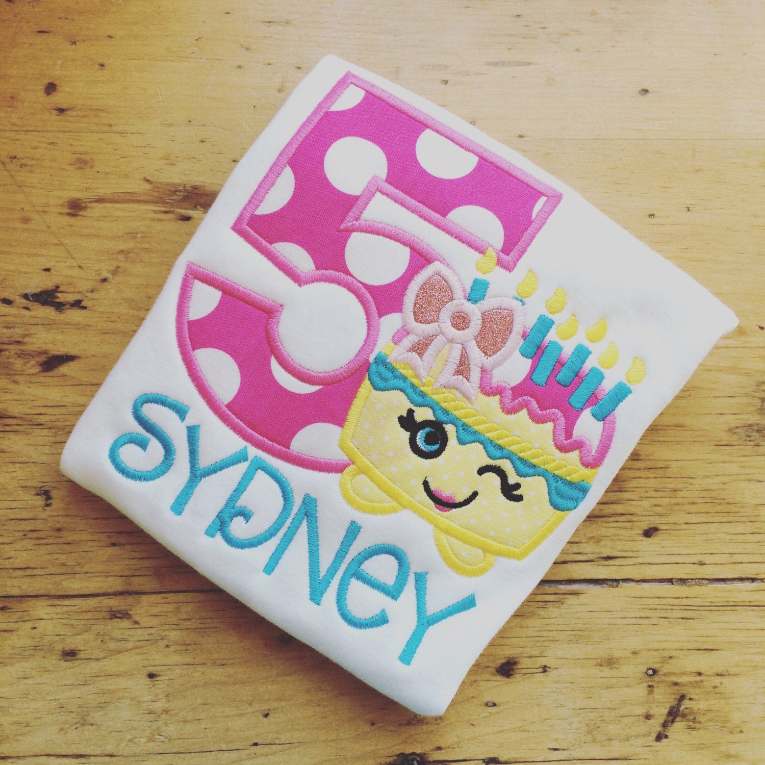Shopkins Birthday Cake Inspired Appliquéd Birthday Tshirt Your choice of number or letter