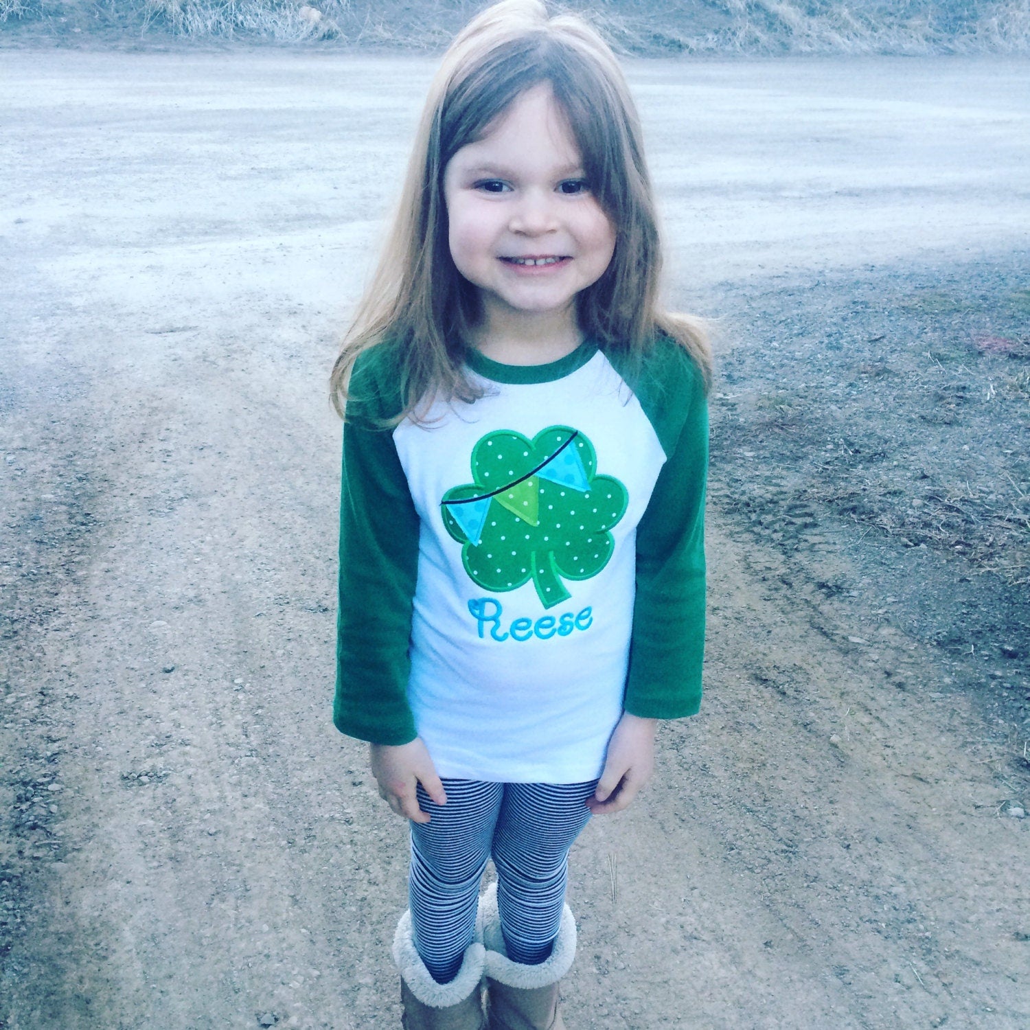 Shamrock with Pennant Banner Appliqué Tee St Patricks Day Tshirt Shamrock Tee