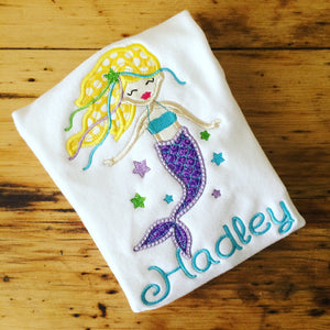 Pretty Mermaid Personalized Appliqued Tank Top or Tshirt, Mermaid Tank, Mermaid Tshirt