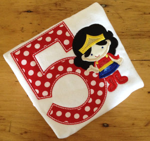 Wonder Woman Inspired Cutie birthday Appliquéd Tee Your choice of number or letter