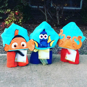 Nemo Inspired Hooded Towel Nemo, Dori, Hank, Large Kids Hooded Towel