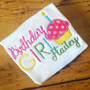 Birthday Girl Appliqued Tshirt or Bodysuit Your choice of number, Birthday Girl Tee, Birthday Girl Cupcake Shirt
