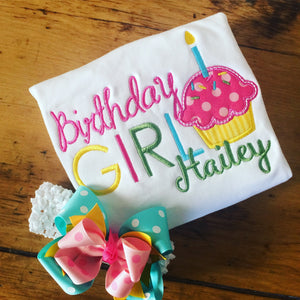 Birthday Girl Appliqued Tshirt or Bodysuit Your choice of number, Birthday Girl Tee, Birthday Girl Cupcake Shirt