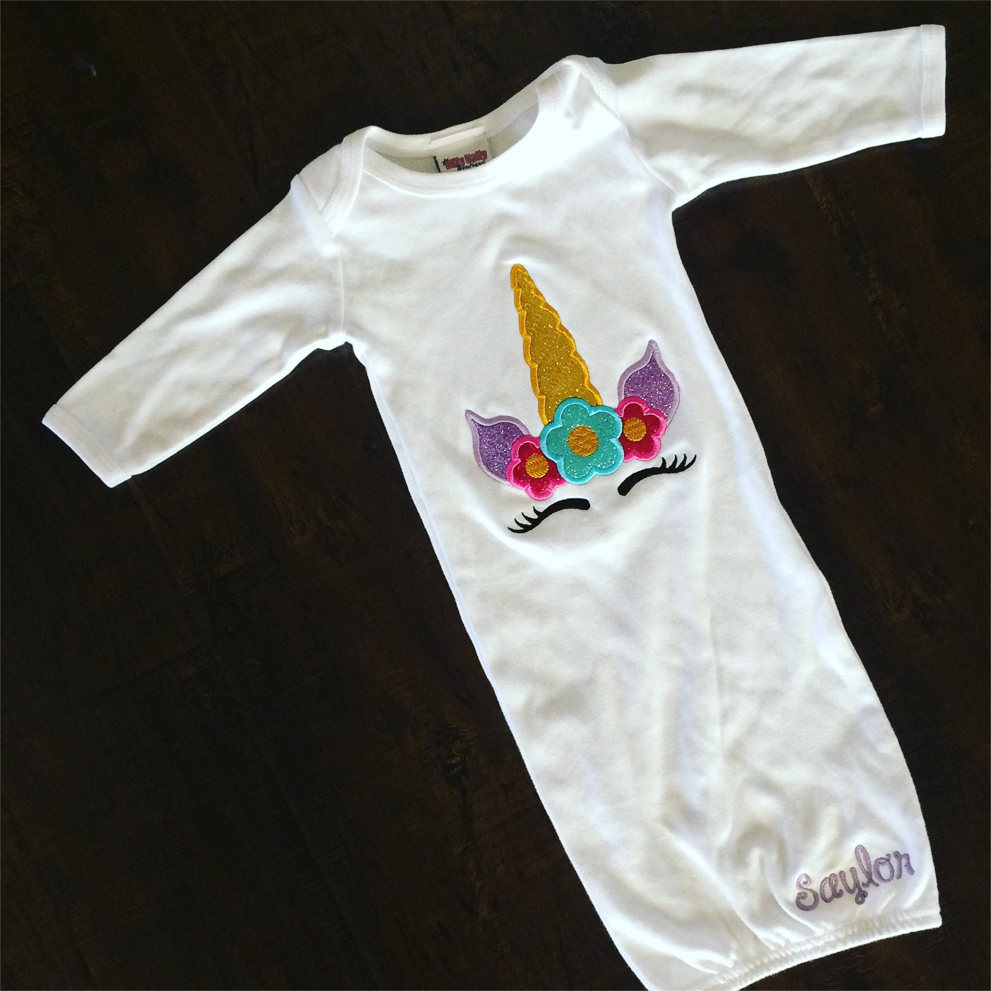 Mod Unicorn Baby Gown, Unicorn Baby Gown, Personalized Baby Gown