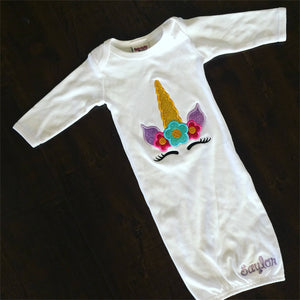 Mod Unicorn Baby Gown, Unicorn Baby Gown, Personalized Baby Gown