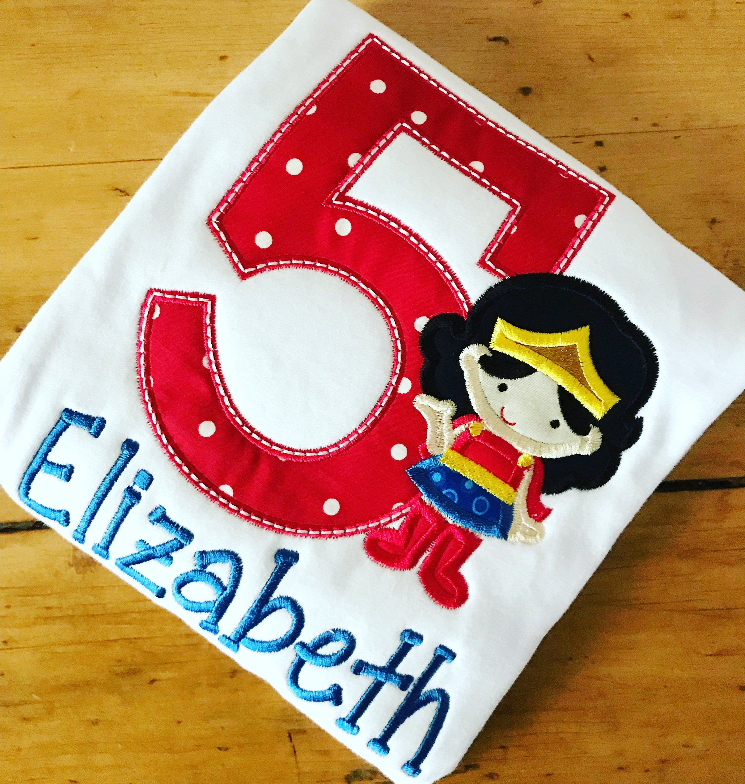 Wonder Woman Inspired Cutie birthday Appliquéd Tee Your choice of number or letter