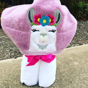 Girl Llama Hooded Towel for kids, Large Kids Hooded Towel