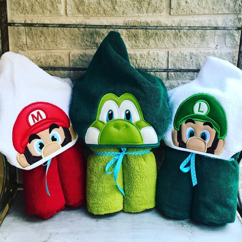 Mario Brothers Inspired Hooded Towel Mario, Luigi, Dino,Large Kids Hooded Towel