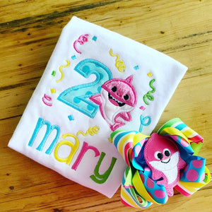 Baby Shark Inspired Birthday Girl Appliqued Tshirt or Bodysuit Your choice of number, Birthday Girl Tee, Birthday Girl Shark Shirt