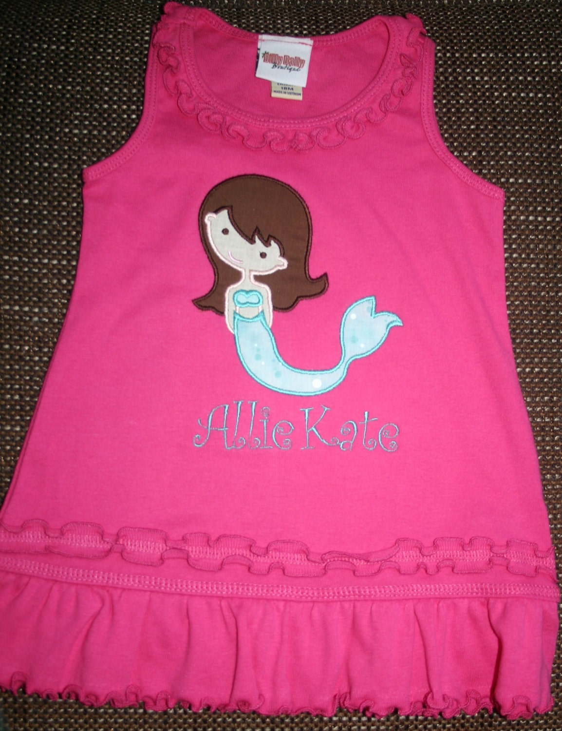 Hot Pink Applique Mermaid Ruffle Dress