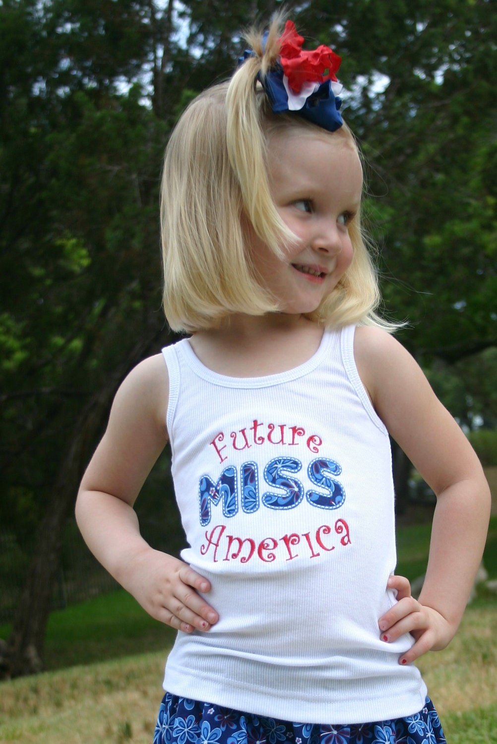 Girl's Future Miss America Appliqued Tank or Tshirt 4th of July Shirt, Memorial Day Shirt, 4th of July Tshirt