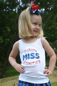 Girl's Future Miss America Appliqued Tank or Tshirt 4th of July Shirt, Memorial Day Shirt, 4th of July Tshirt