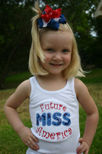 Girl's Future Miss America Appliqued Tank or Tshirt 4th of July Shirt, Memorial Day Shirt, 4th of July Tshirt