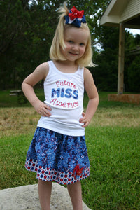 Girl's Future Miss America Appliqued Tank or Tshirt 4th of July Shirt, Memorial Day Shirt, 4th of July Tshirt