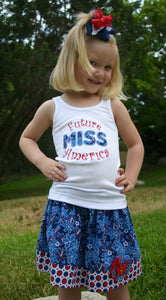 Girl's Future Miss America Appliqued Tank or Tshirt 4th of July Shirt, Memorial Day Shirt, 4th of July Tshirt