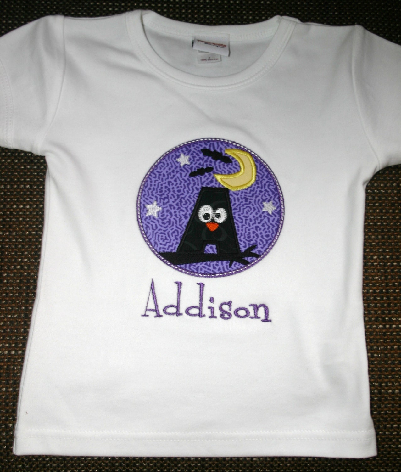 Personalized Halloween Owl Initial Appliqued Girl's Tee, Halloween Owl Tshirt