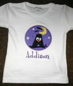 Personalized Halloween Owl Initial Appliqued Girl's Tee, Halloween Owl Tshirt