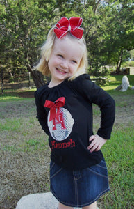 Girl's Jingle Bell Personalized Initial Appliqued Tee, Jingle Bell Tshirt, Christmas Bell Tshirt, Polar Express Christmas Tshirt
