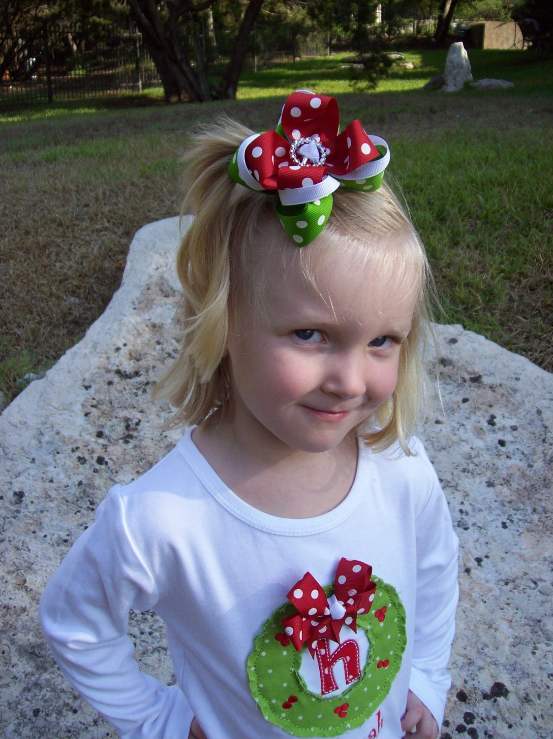 Girl's Shabby Christmas Wreath Initial Appliqued Tee, Girls Christmas Tshirt, Girls Christmas Wreath Tshirt, Raggy Wreath Tshirt