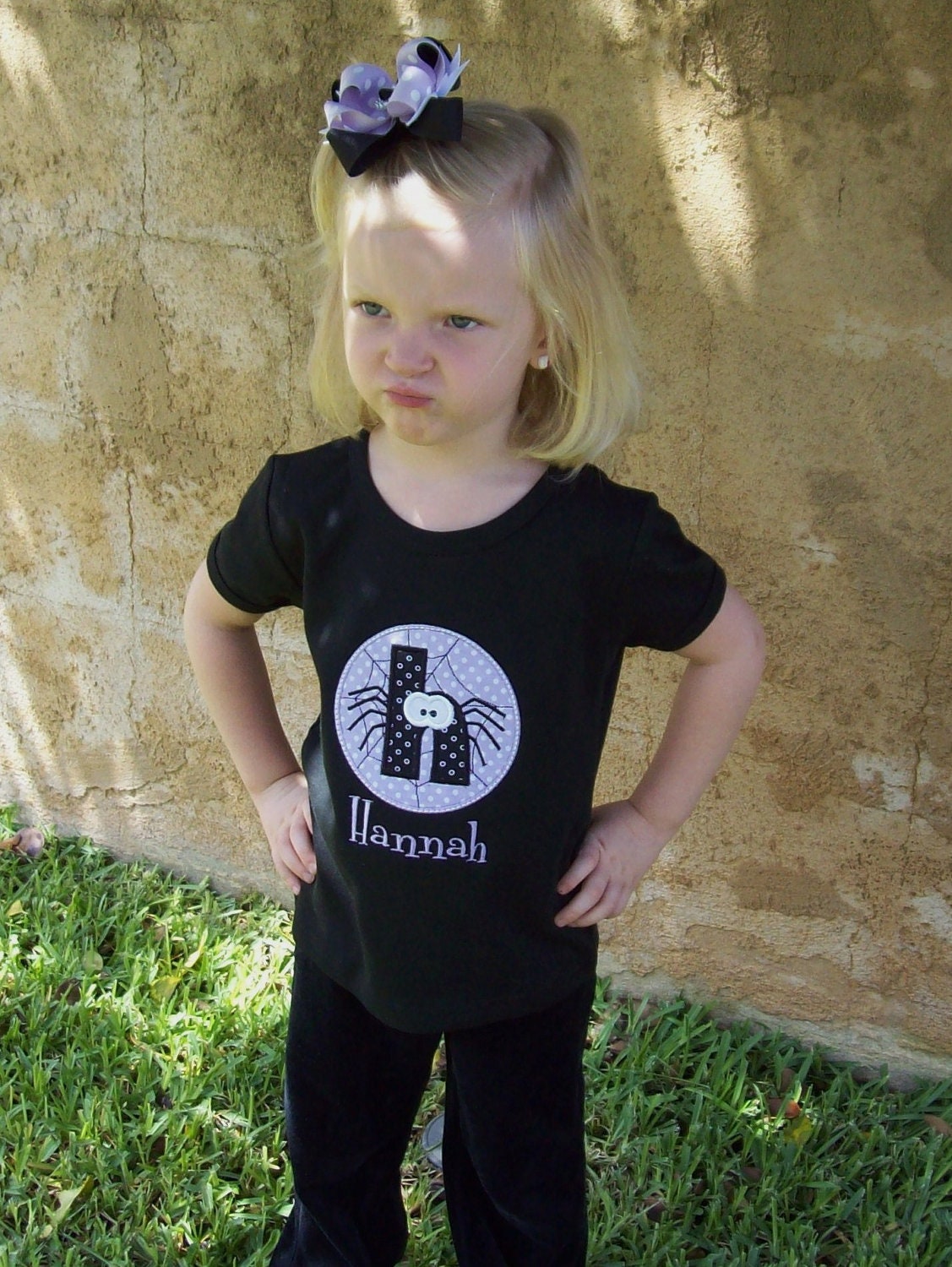 Girl's Spiderbet Personalized Halloween Initial Appliqued Tee