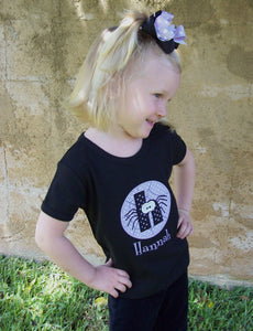 Girl's Spiderbet Personalized Halloween Initial Appliqued Tee