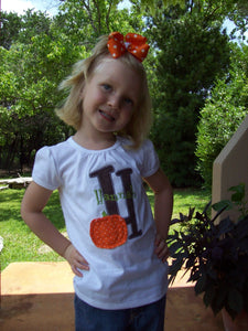 Girl's Fall Shabby Pumpkin Halloween or Thanksgiving Personalized Initial Appliqued Tee, Shabby Pumpkin Tshirt, Girls Pumpkin Tshirt