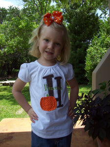 Girl's Fall Shabby Pumpkin Halloween or Thanksgiving Personalized Initial Appliqued Tee, Shabby Pumpkin Tshirt, Girls Pumpkin Tshirt