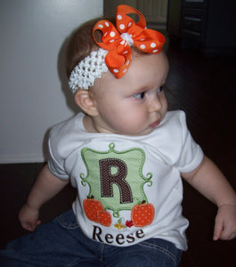 Girl's Pumpkin Frame Personalized Halloween or Thanksgiving Initial Appliqued Tee, Girls Pumpkin Tshirt, Girls Fall Pumpkin Tee