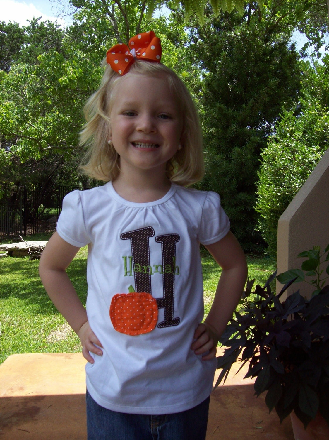 Girl's Fall Shabby Pumpkin Halloween or Thanksgiving Personalized Initial Appliqued Tee, Shabby Pumpkin Tshirt, Girls Pumpkin Tshirt