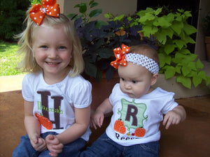 Girl's Pumpkin Frame Personalized Halloween or Thanksgiving Initial Appliqued Tee, Girls Pumpkin Tshirt, Girls Fall Pumpkin Tee