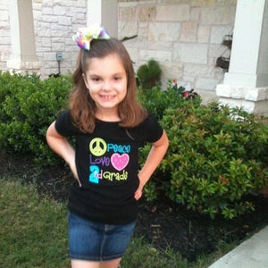 Peace Love Pre-K Kindergarten 1st Grade or 2nd Grade Appliqued Tee