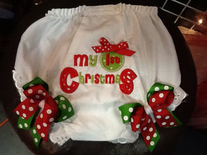Baby's First Christmas Appliqued Baby Bloomer Diaper Cover