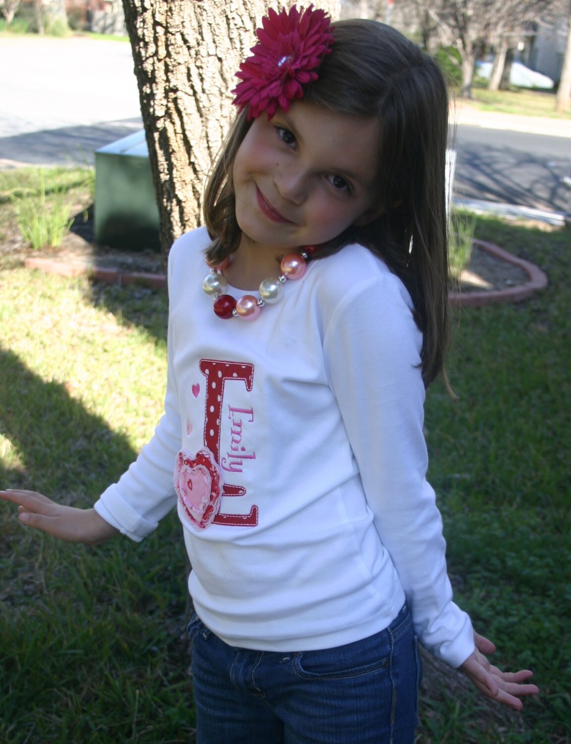 Shabby Heart Valentines Initial Appliqued Tee