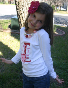 Shabby Heart Valentines Initial Appliqued Tee