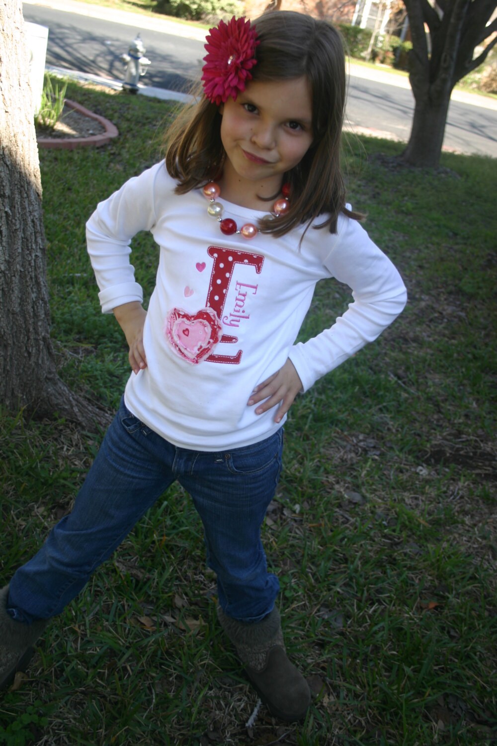 Shabby Heart Valentines Initial Appliqued Tee