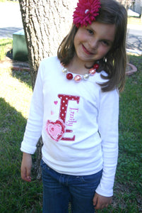 Shabby Heart Valentines Initial Appliqued Tee
