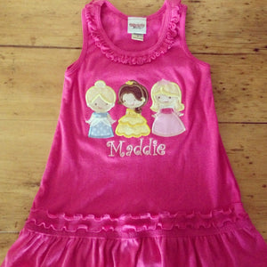 Cutie Princess Appliqued Monogrammed Hot Pink  Ruffle Dress