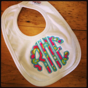 Baby Girl Appliqué Scalloped Monogram Bib