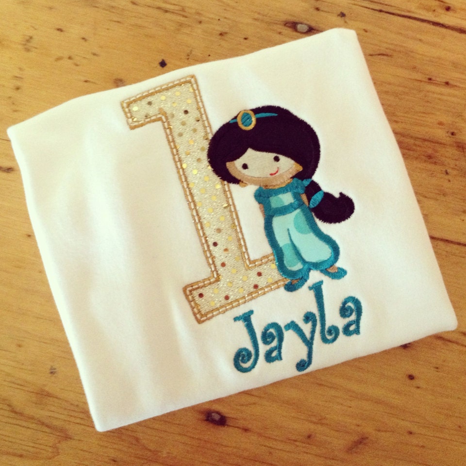 Princess Jasmine Cutie Inspired Birthday Appliqued Tee Your choice of number or letter