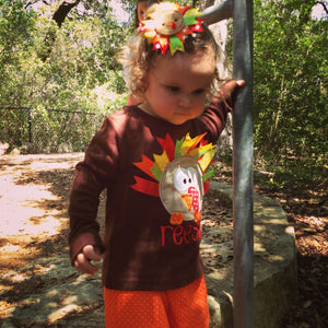 Thanksgiving Ribbon Turkey Personalized Long Sleeve Tee, Girls Thanksgiving Turkey Tshirt, Girls Thanksgiving Tshirt, Girls Turkey Tee