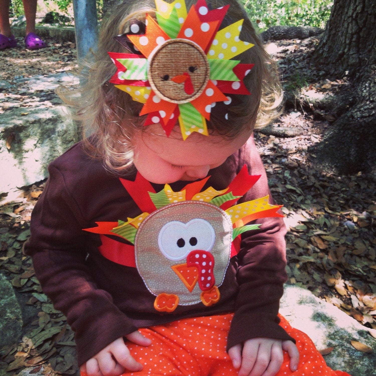 Thanksgiving Ribbon Turkey Personalized Long Sleeve Tee, Girls Thanksgiving Turkey Tshirt, Girls Thanksgiving Tshirt, Girls Turkey Tee