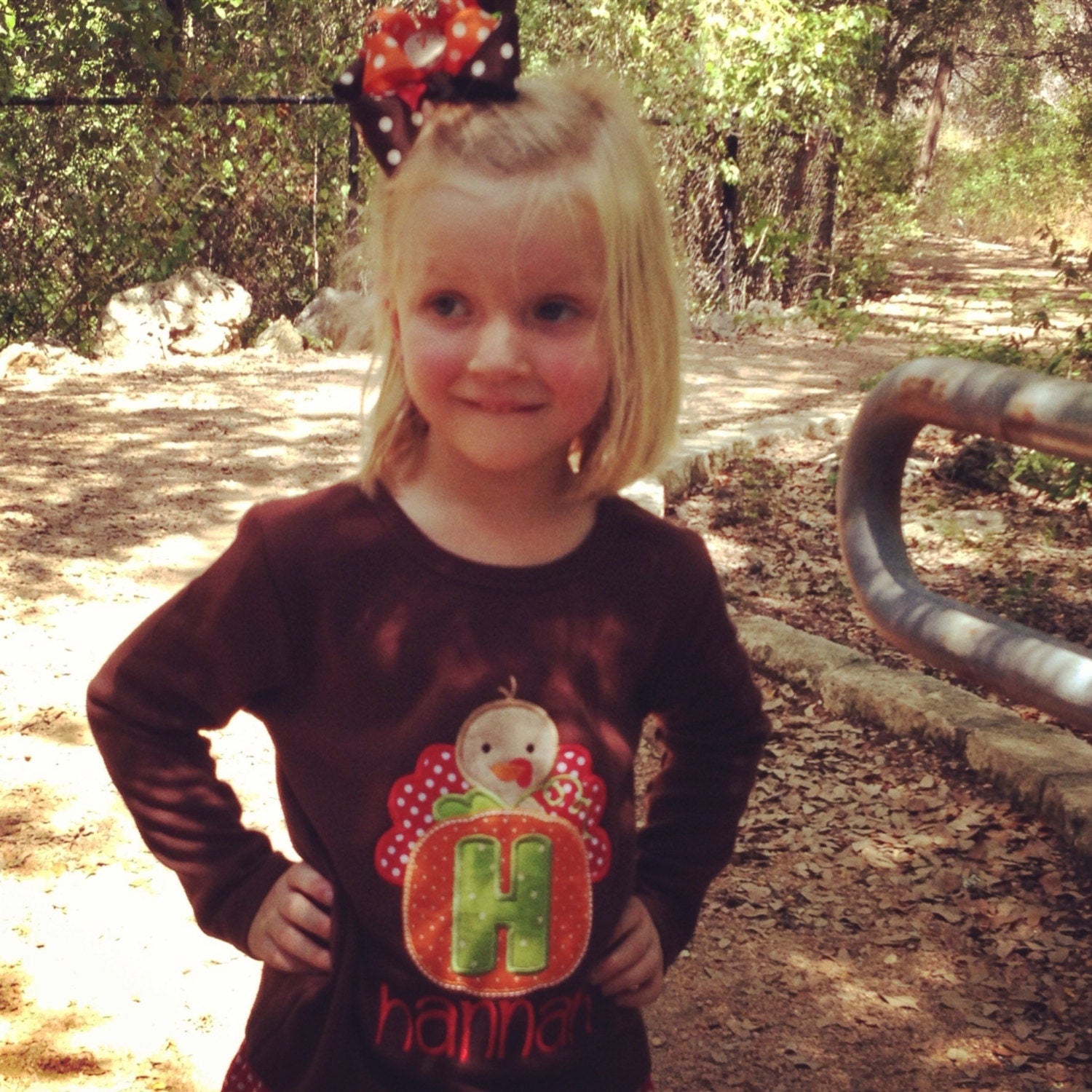 Thanksgiving Turkey Pumpkin Initial Personalized Long Sleeve Tee, Girls Thanksgiving Turkey Tshirt, Turkey Tshirt, Girls Turkey Tee