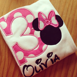 Minnie Mouse Birthday Appliqued Tee or bodysuit Your choice of number or letter