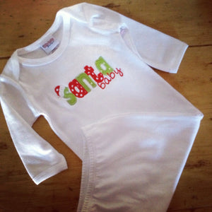 Santa Baby Christmas Appliqued baby gown, Christmas Baby Gown, Christmas baby Layette
