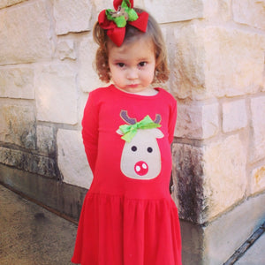 Christmas Reindeer Appliquéd Knit Dress