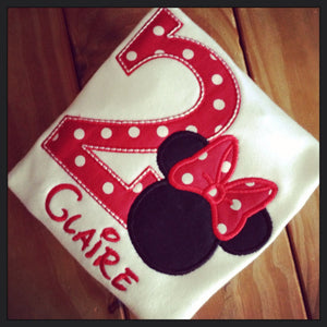 Minnie Mouse Birthday Appliqued Tee or bodysuit Your choice of number or letter