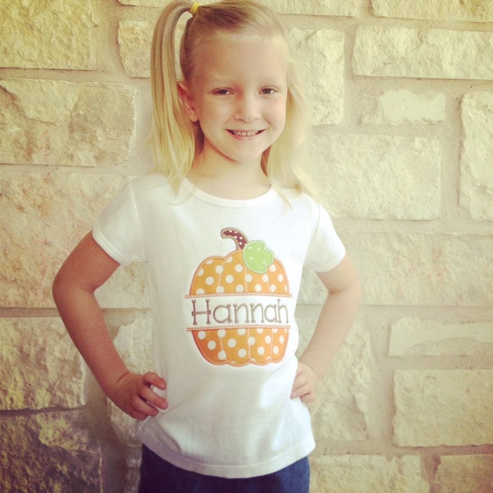 Split Pumpkin Personalized Halloween Appliqued Tee, Girls Pumpkin Tshirt, Girls Pumpkin tee, Personalized Pumpkin Tshirt