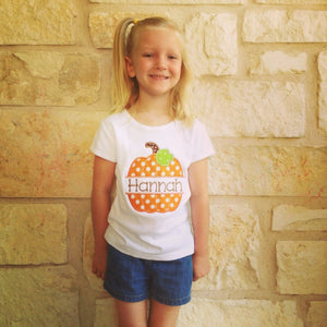 Split Pumpkin Personalized Halloween Appliqued Tee, Girls Pumpkin Tshirt, Girls Pumpkin tee, Personalized Pumpkin Tshirt